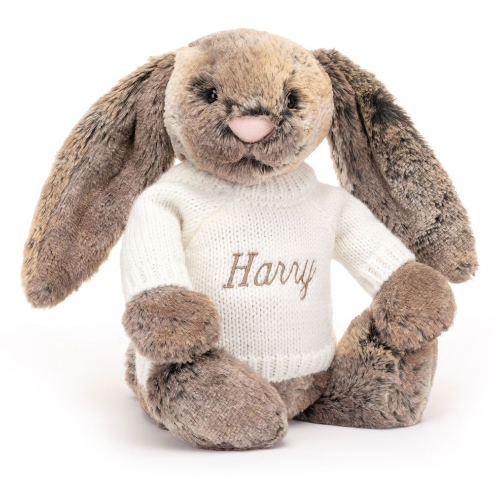 Bashful Cottontail Bunny with Personalized Cream Jumper